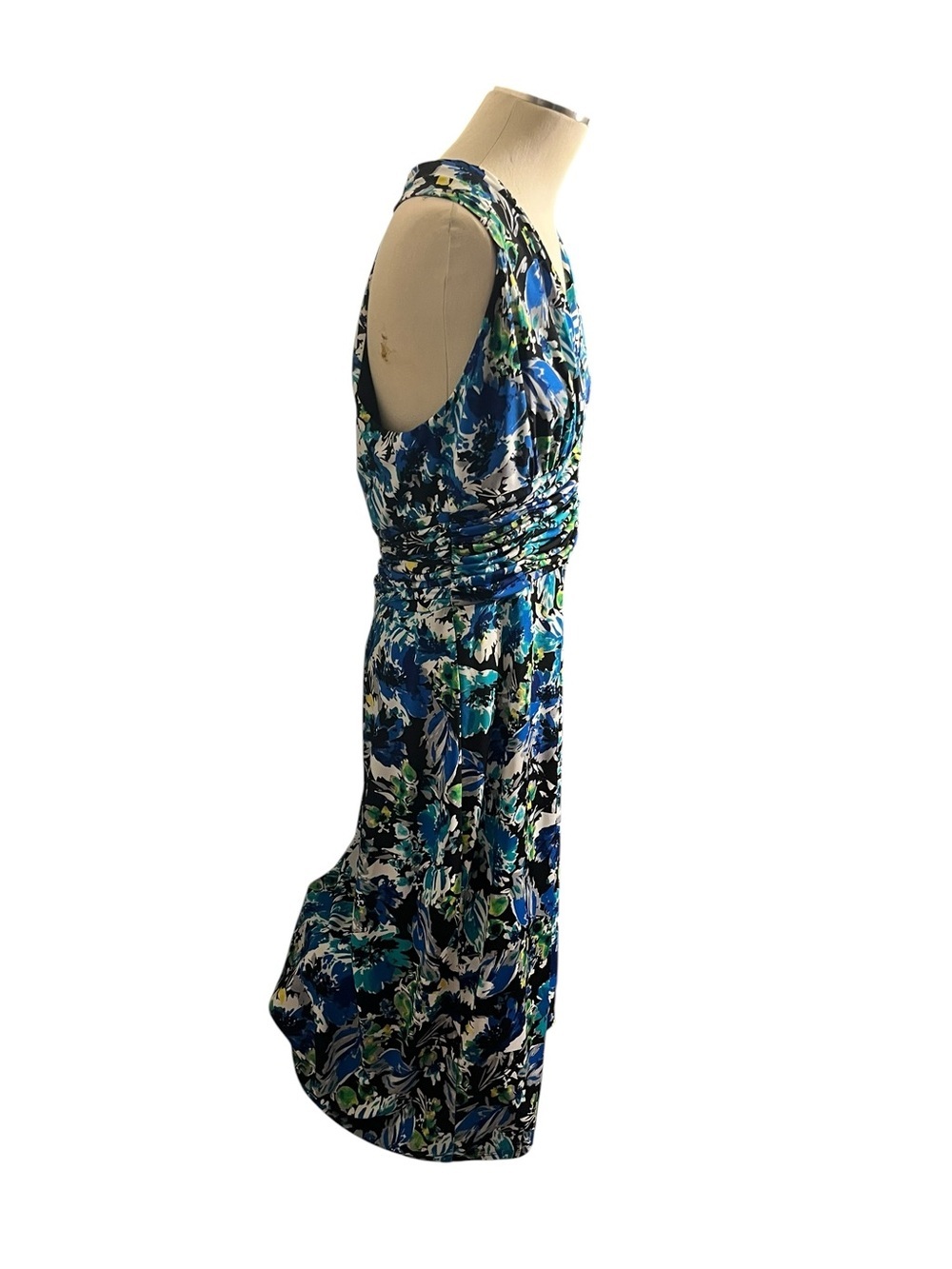 Evan Picone Blue & Turquoise Floral Wrap-Style Midi Dress - Picture 4 of 6
